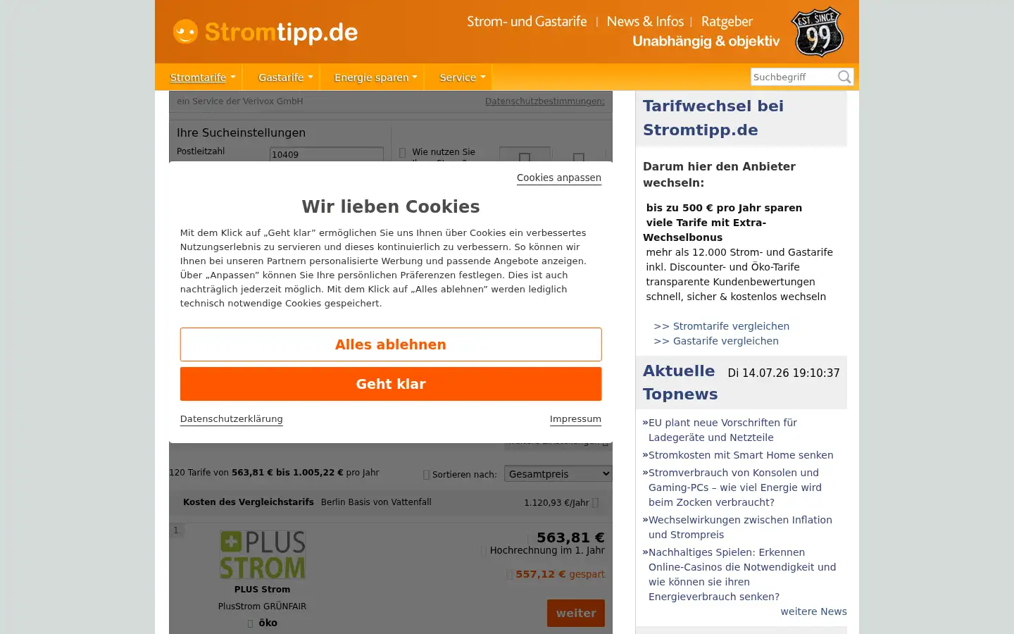 Screenshot of stromtip.de