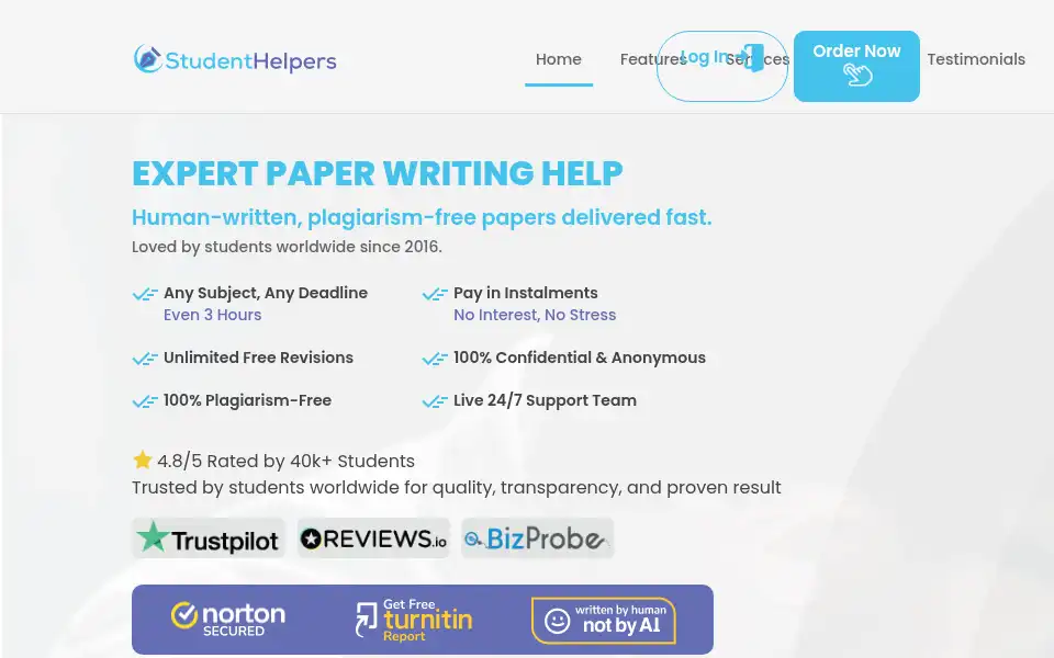 Screenshot of studenthelpers.co.uk