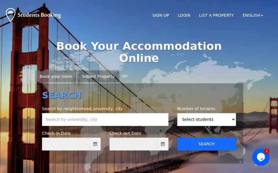 Screenshot of studentsbooking.com