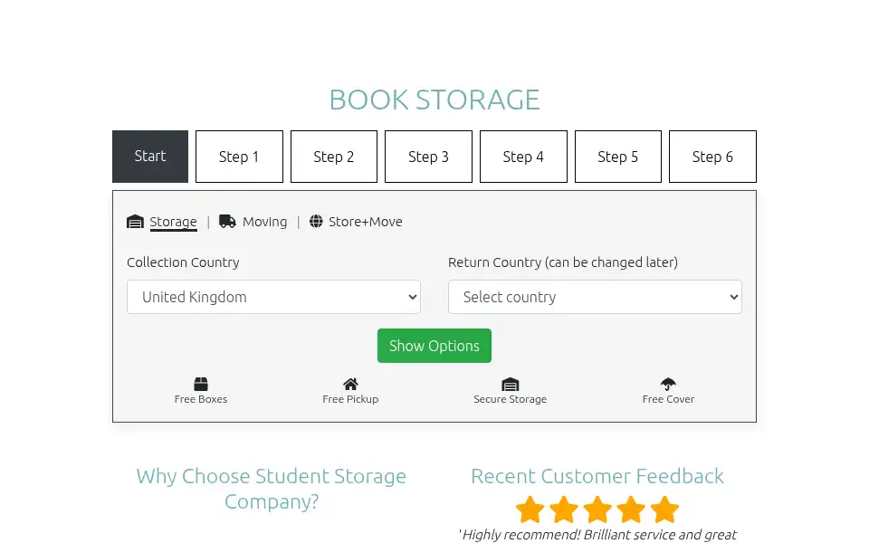 Screenshot of studentstoragecompany.co.uk