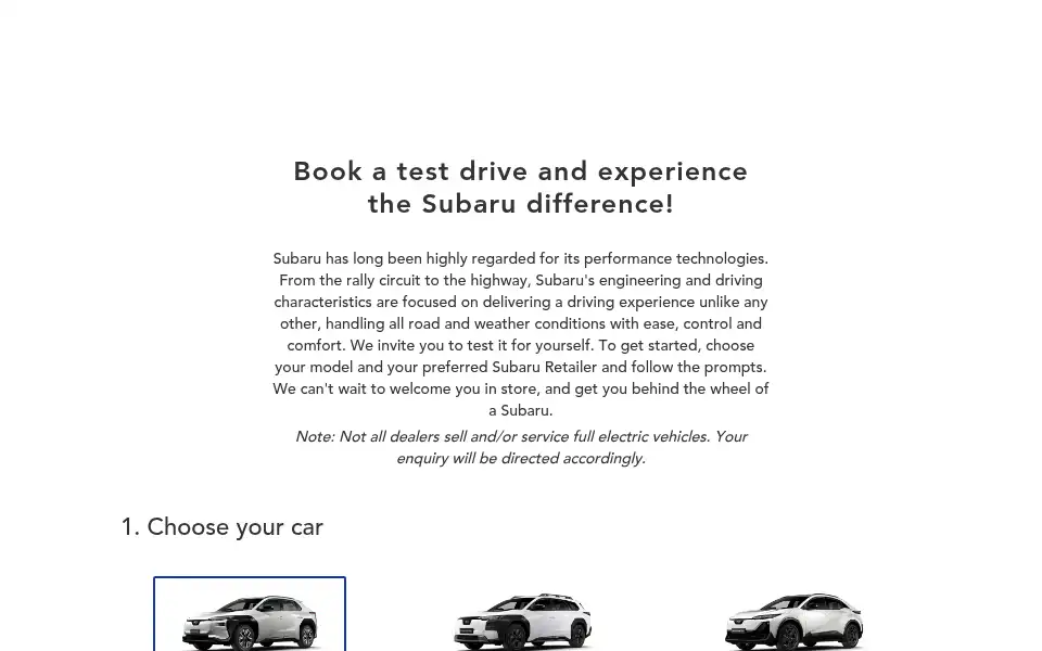 Screenshot of subaru.com.au