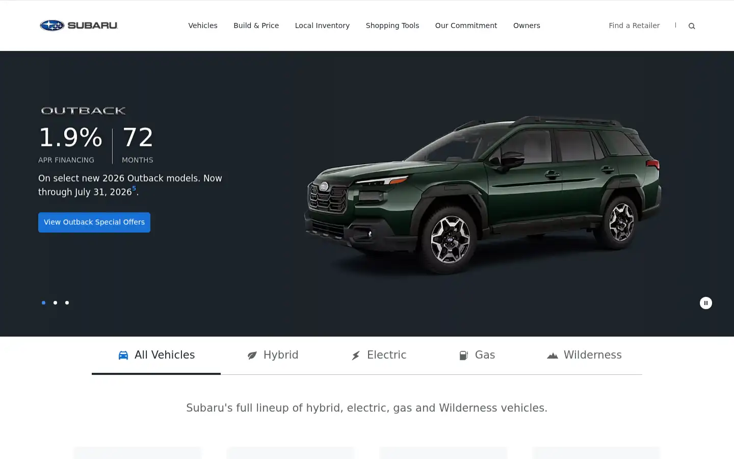 Screenshot of subaru.com
