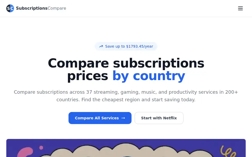 Screenshot of subscriptionscompare.com