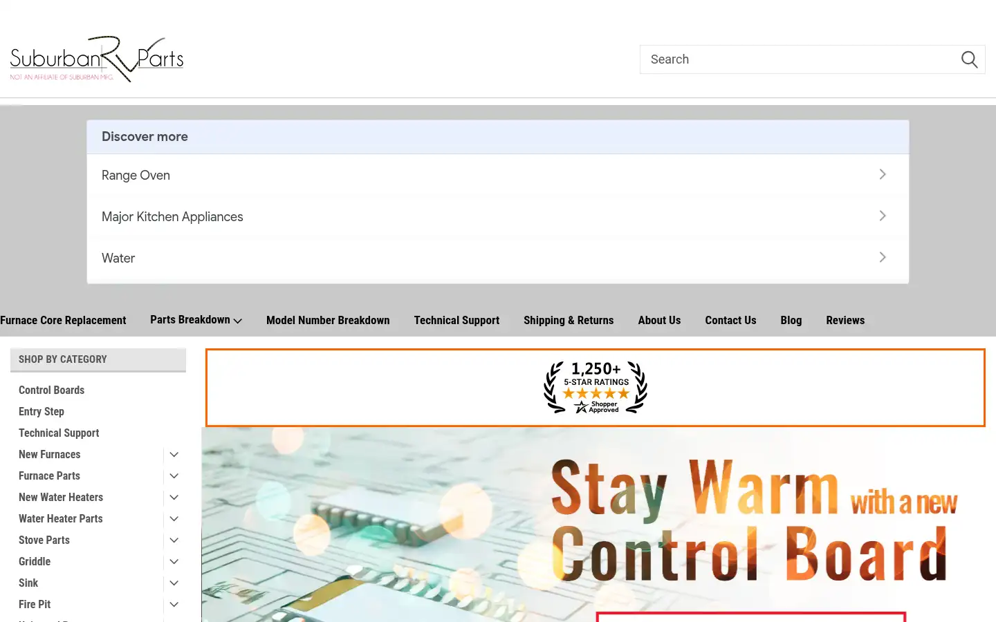 Screenshot of suburbanrvparts.com