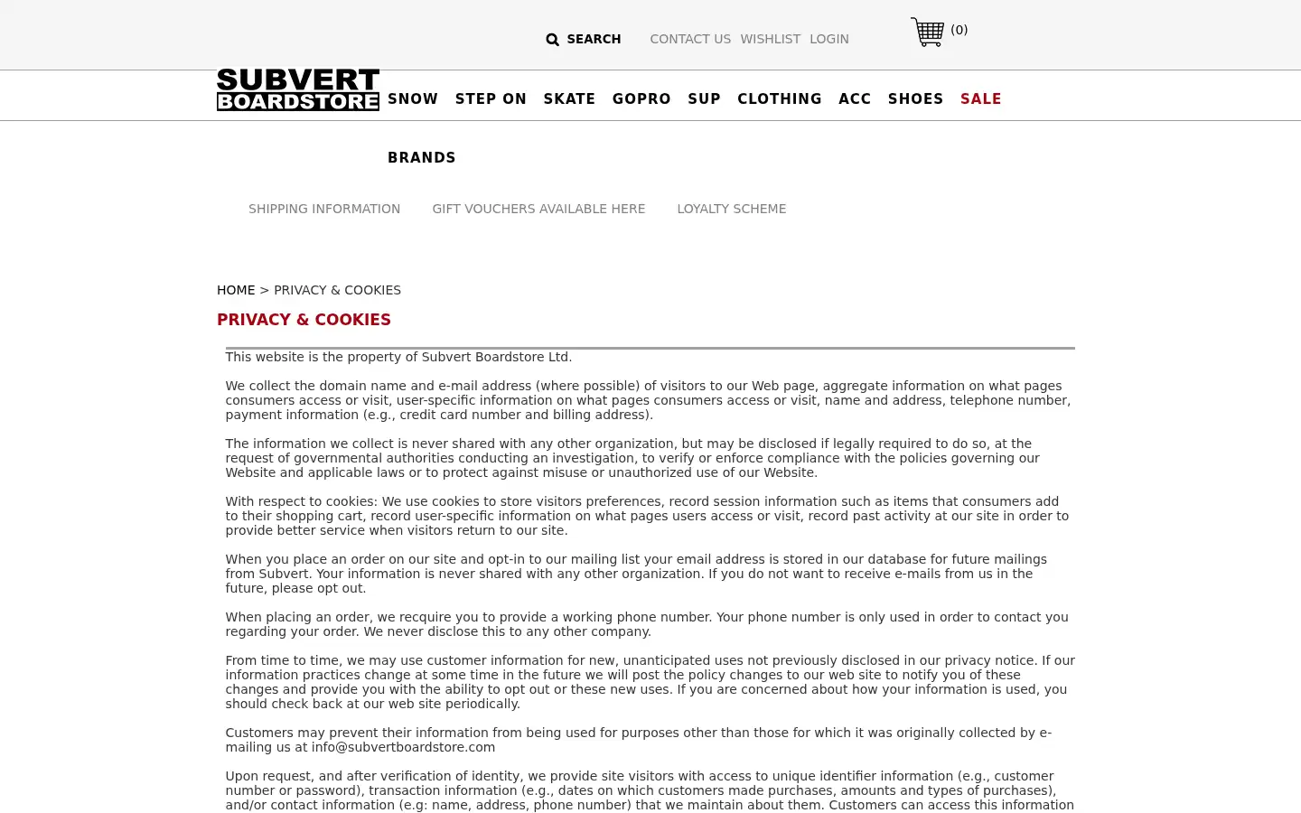 Screenshot of subvertboardstore.com