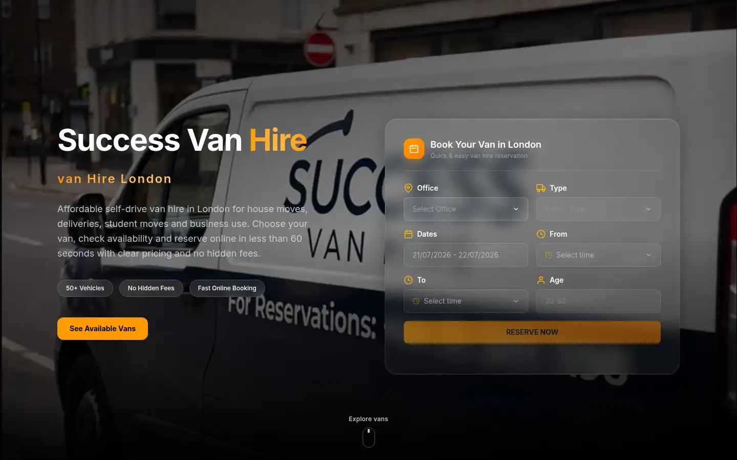 Screenshot of successvanhire.com