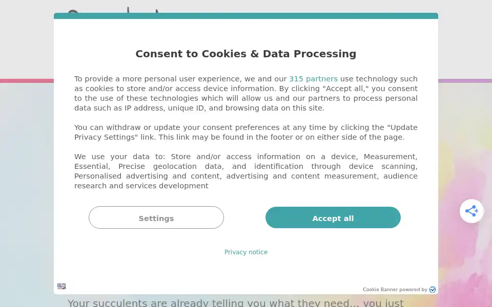 Screenshot of succulentsandsunshine.com