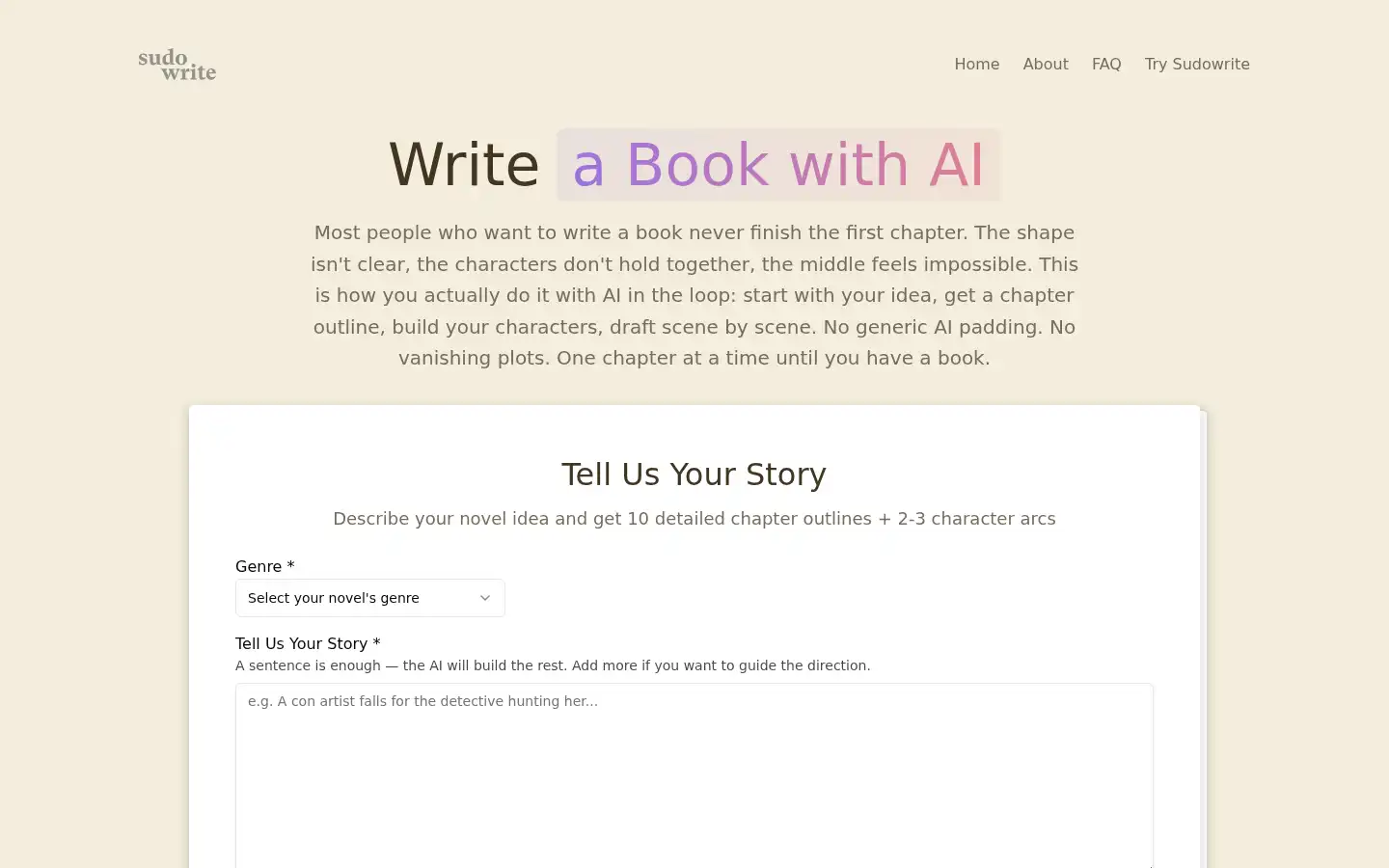 Screenshot of sudowrite.com