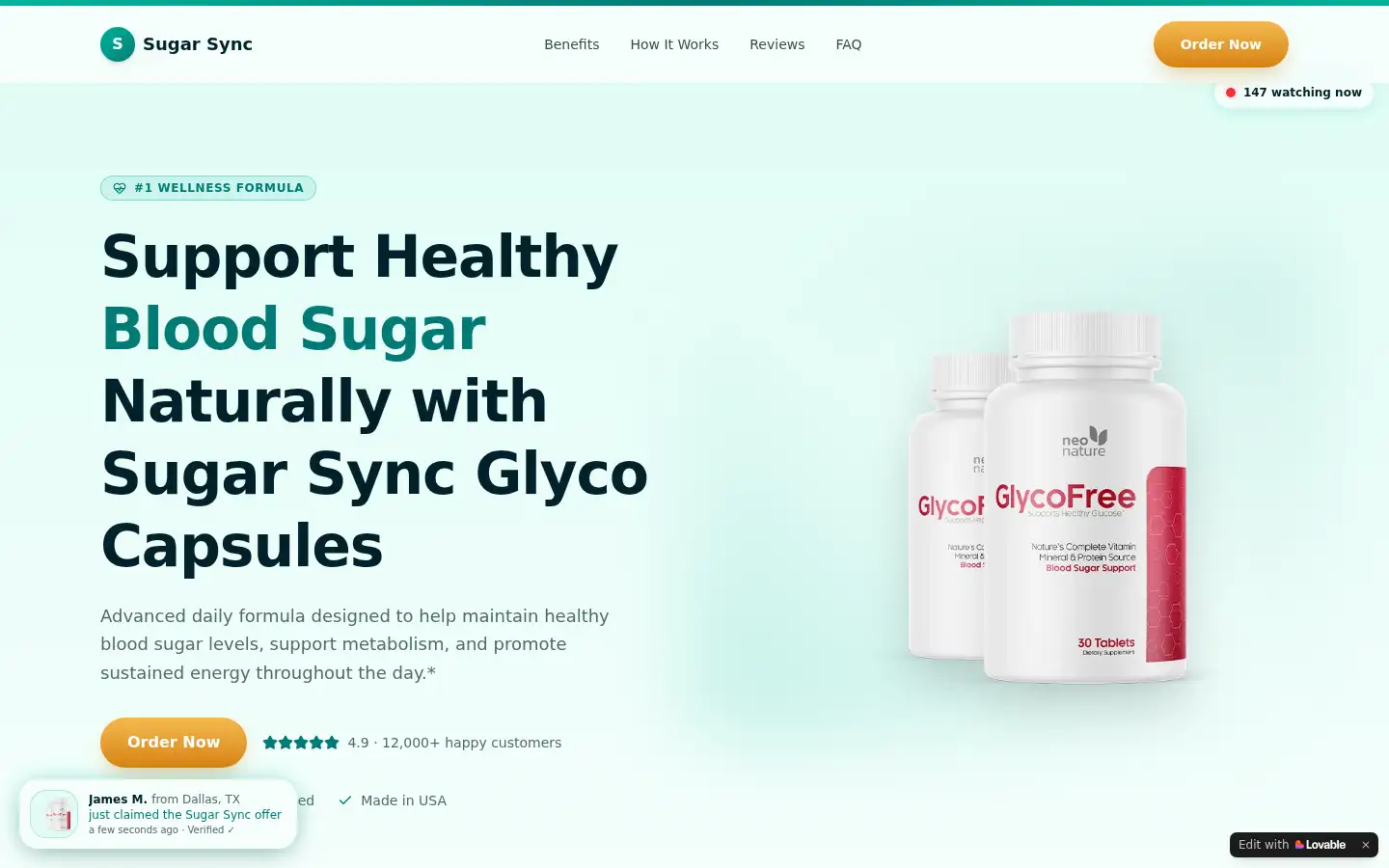 Screenshot of sugar-sync-glyco.lovable.app