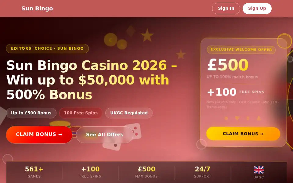 Screenshot of sun-bingo.com