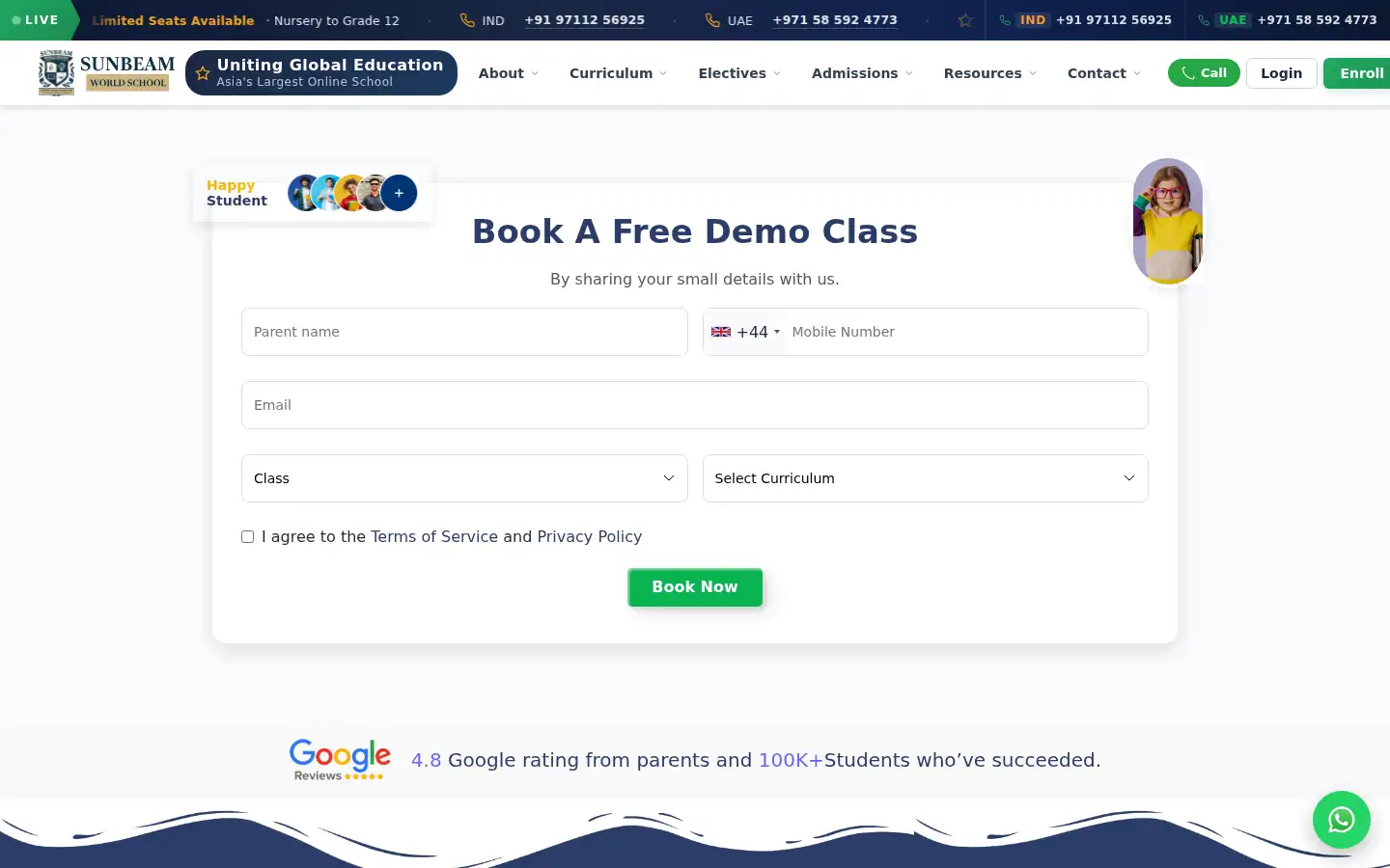 Screenshot of sunbeamworldschool.com
