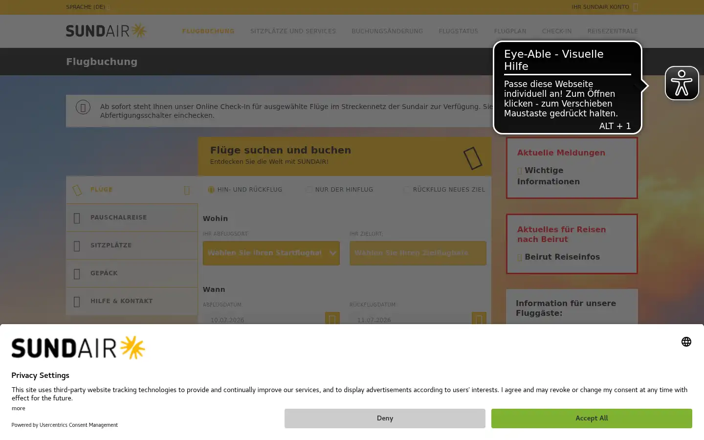 Screenshot of sundair.com