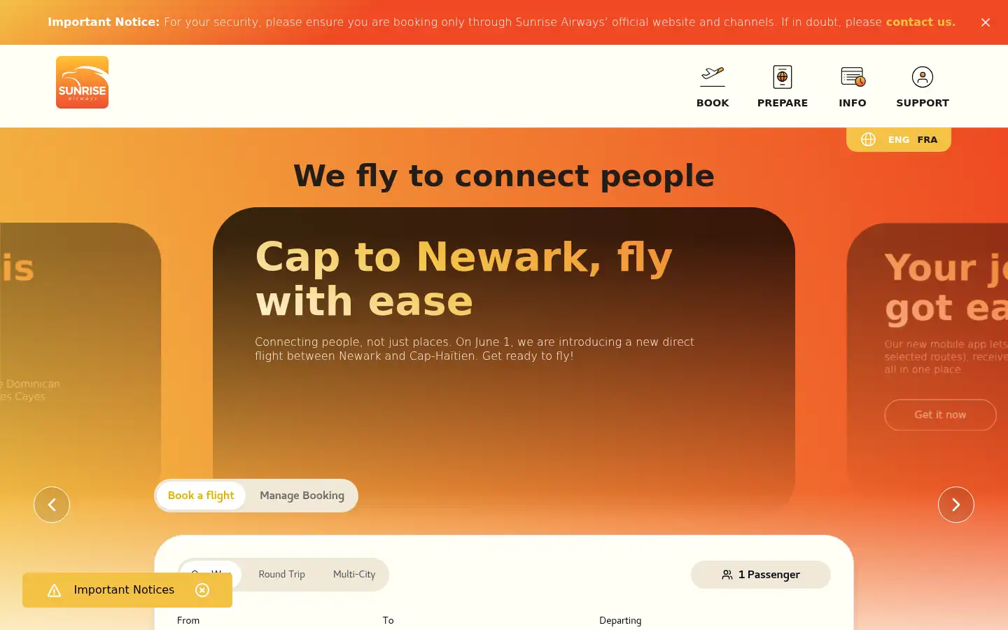 Screenshot of sunriseairways.net