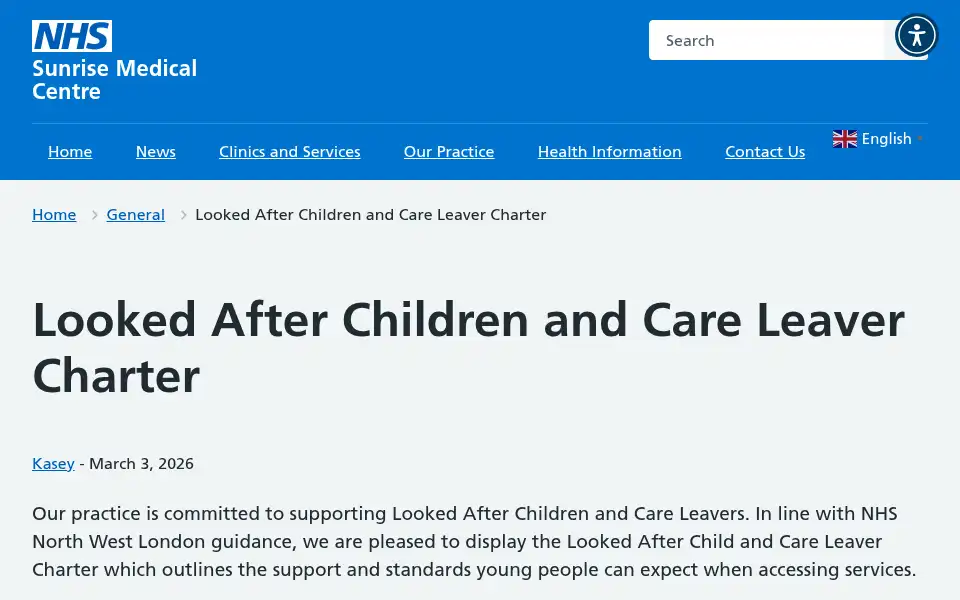 Screenshot of sunrisemedicalcentre.nhs.uk