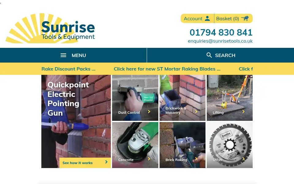 Screenshot of sunrisetools.co.uk