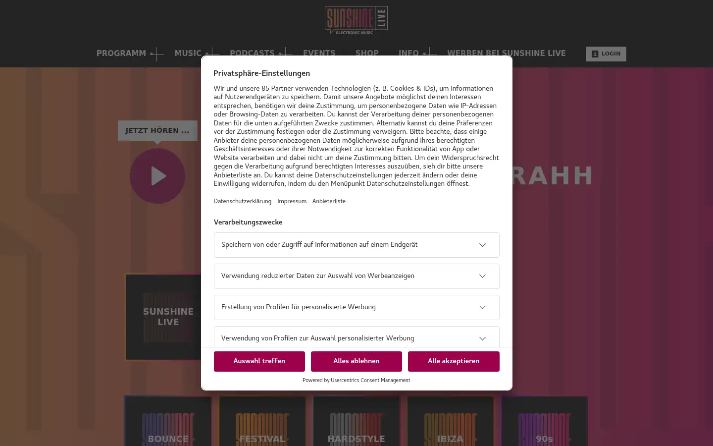 Screenshot of sunshine-live.de