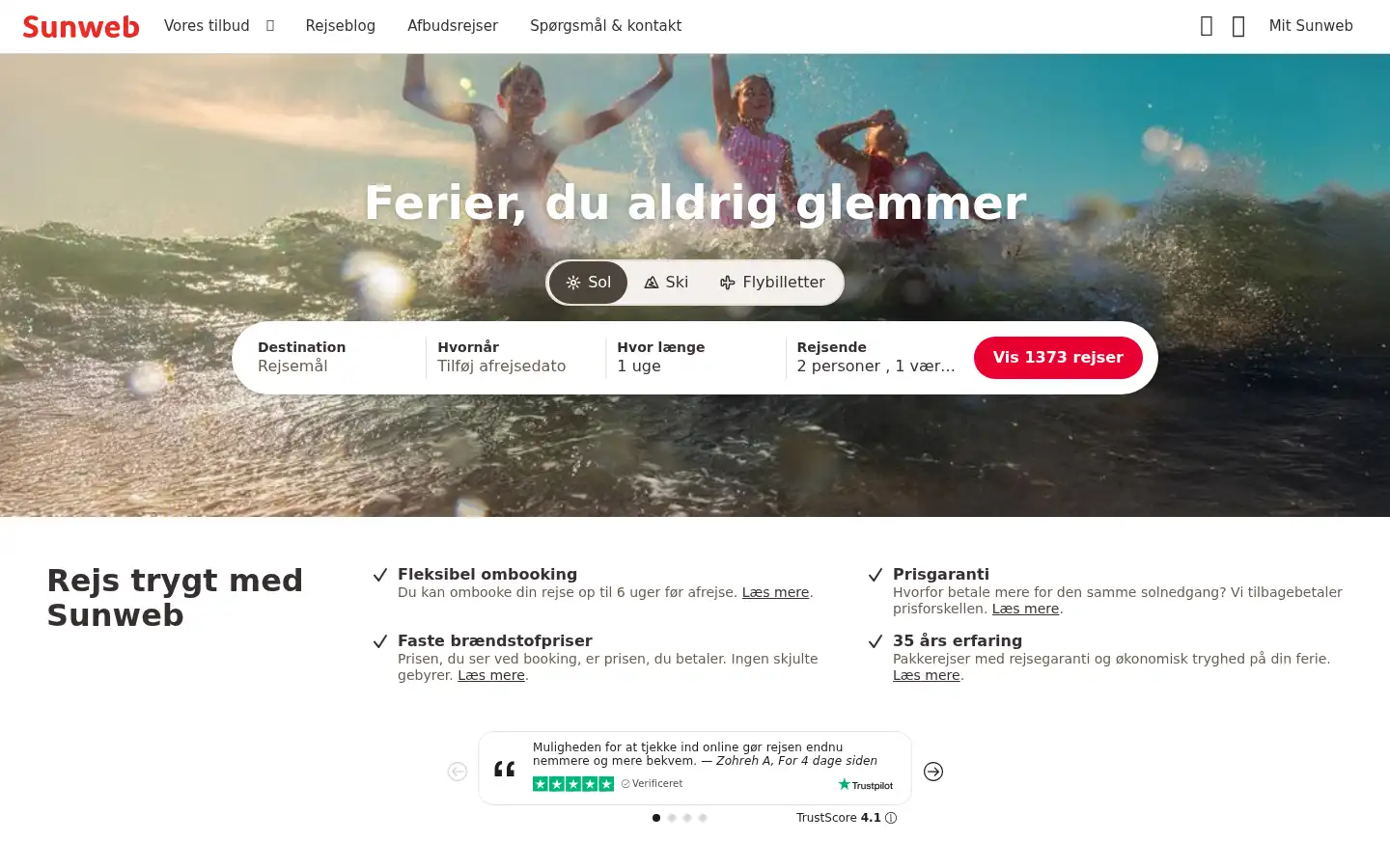 Screenshot of sunweb.dk