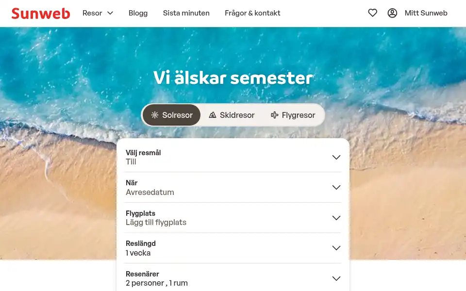 Screenshot of sunweb.se