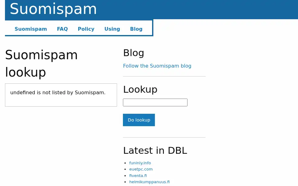 Screenshot of suomispam.net