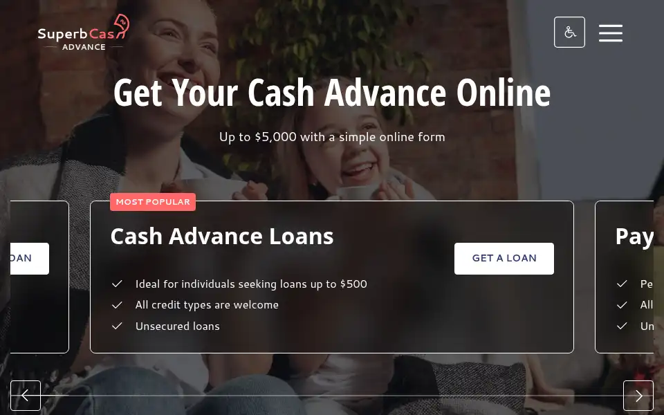 Screenshot of superbcashadvance.com