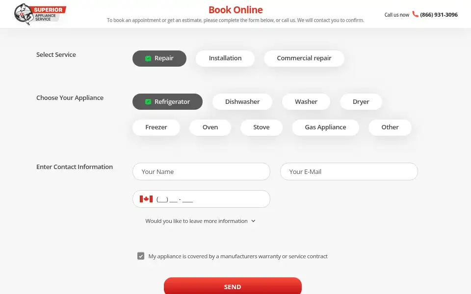 Screenshot of superiorapplianceservice.ca