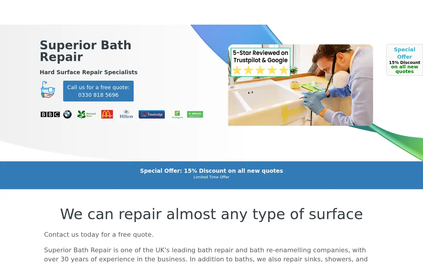 Screenshot of superiorbathrepair.com