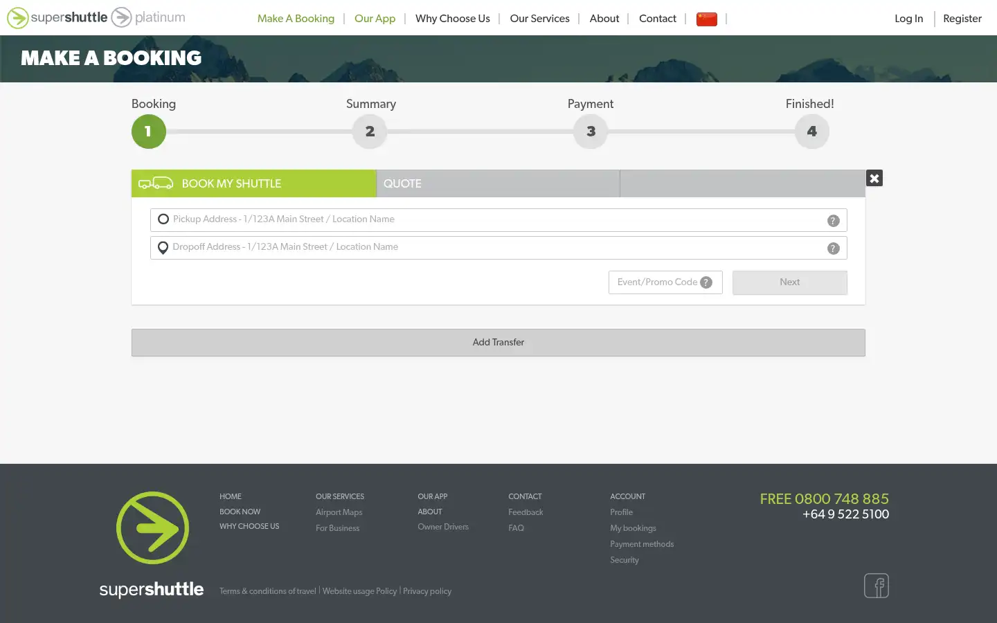 Screenshot of supershuttle.co.nz
