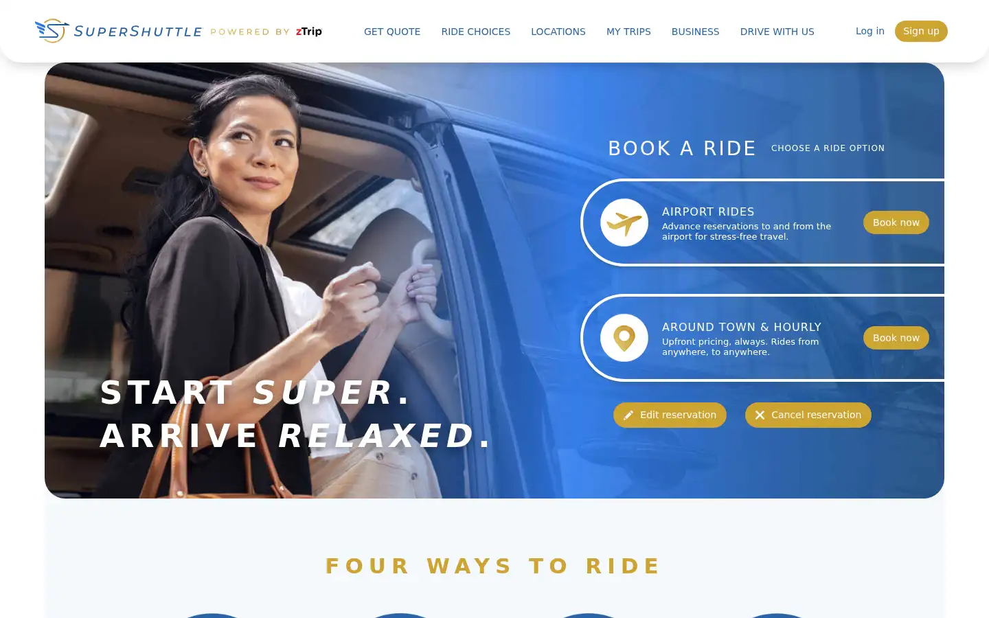 Screenshot of supershuttle.com