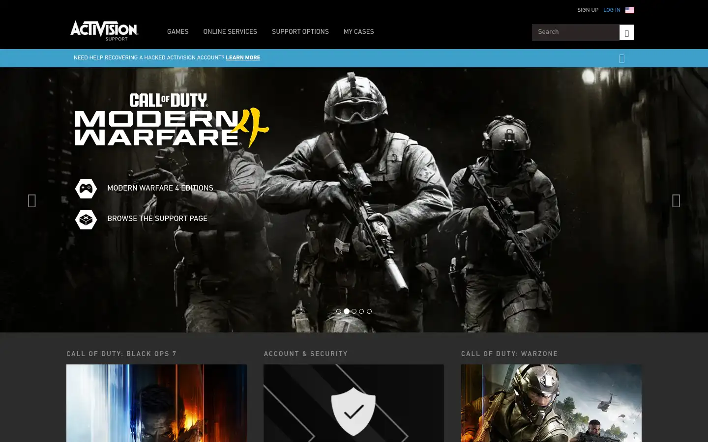 Screenshot of support.activision.com