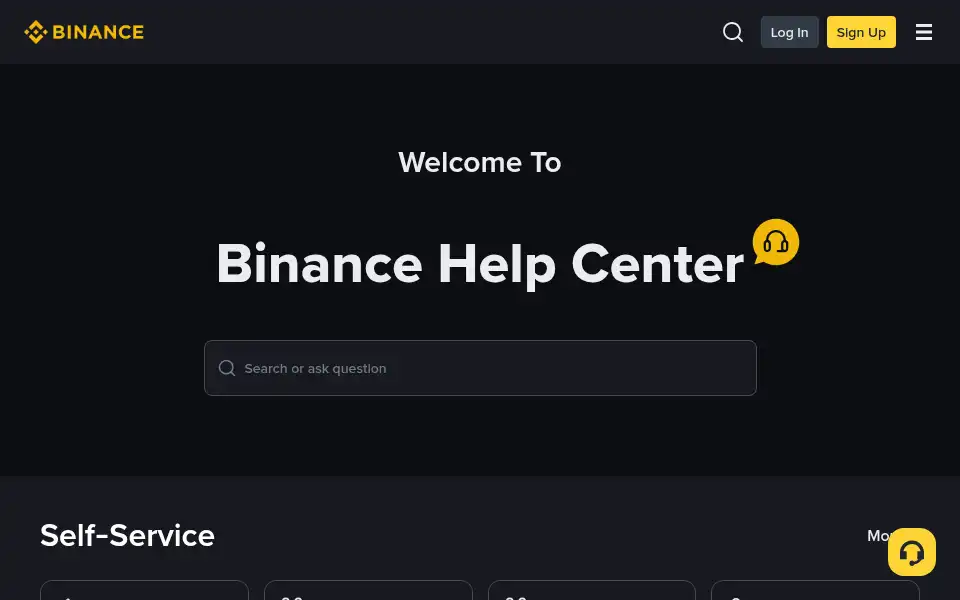 Screenshot of support.binance.com
