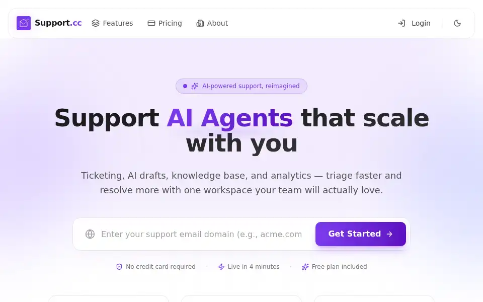 Screenshot of support.cc