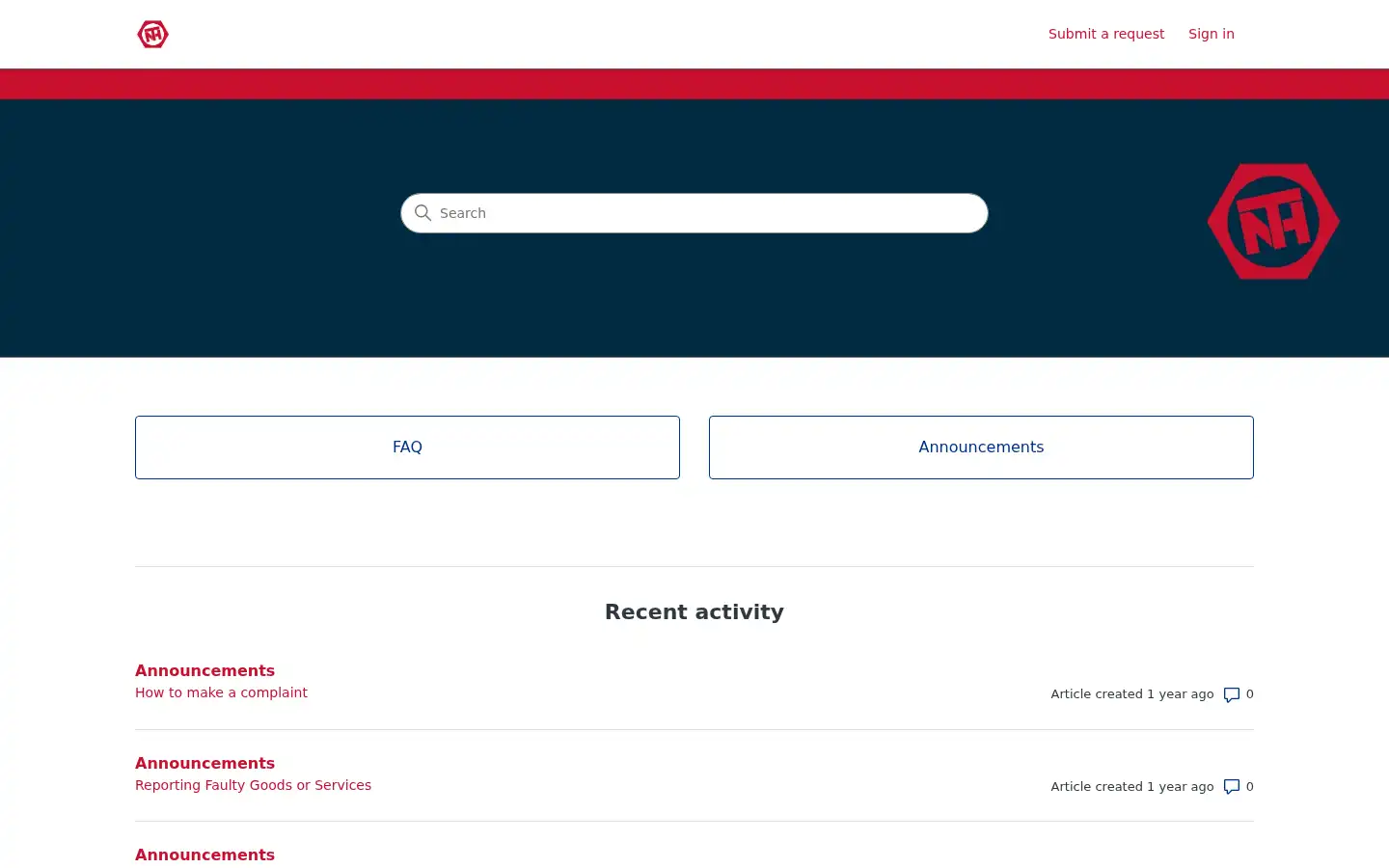 Screenshot of support.nationaltoolhire.co.uk