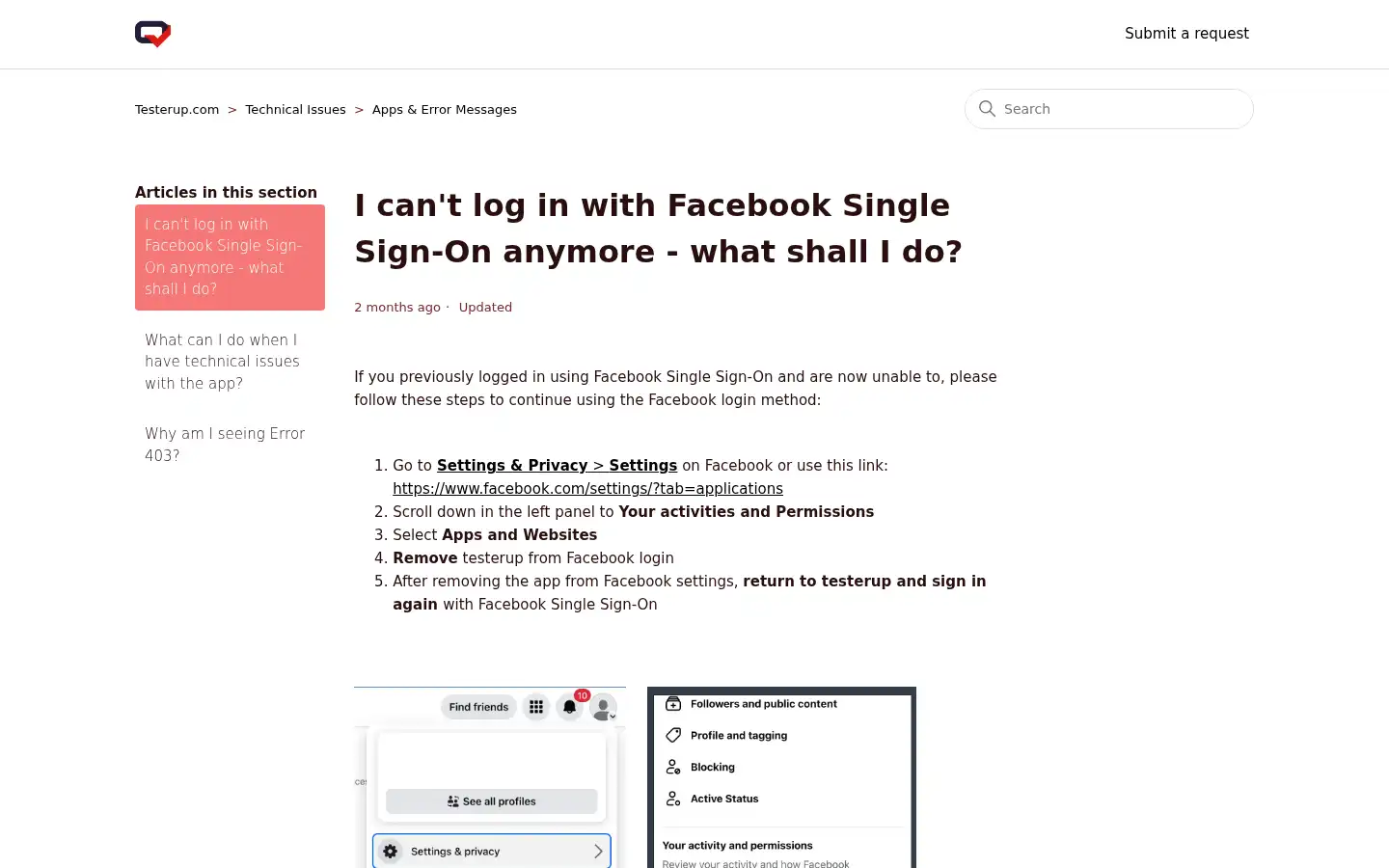 Screenshot of support.testerup.com