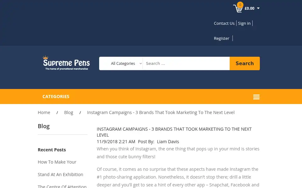 Screenshot of supremepens.co.uk