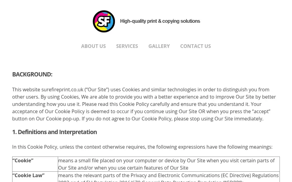 Screenshot of surefireprint.co.uk