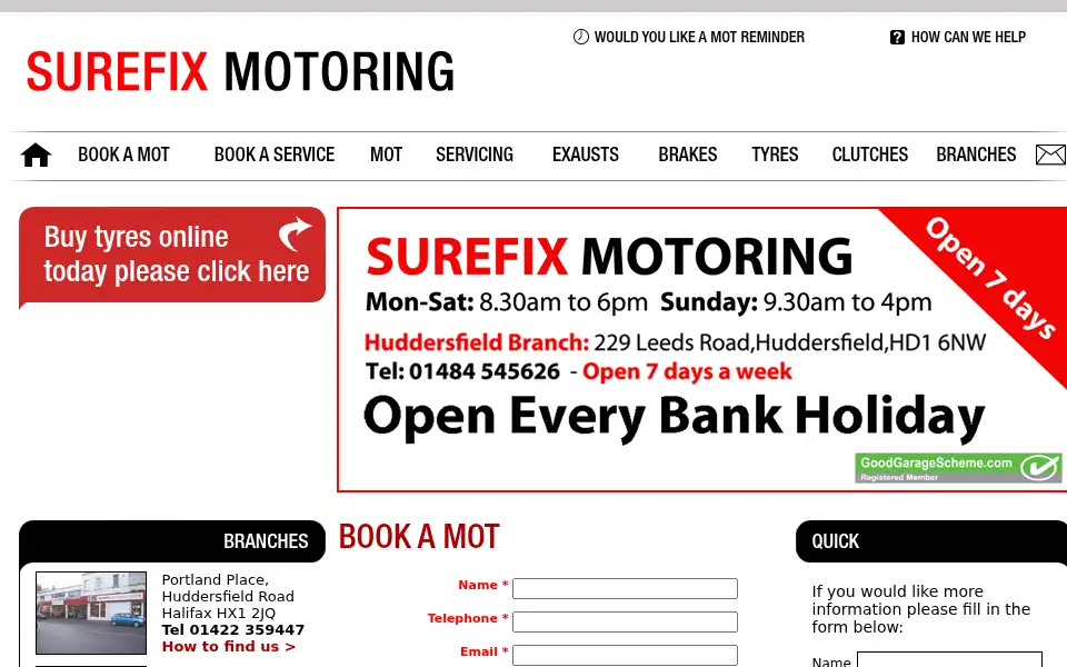 Screenshot of surefixmotoring.co.uk