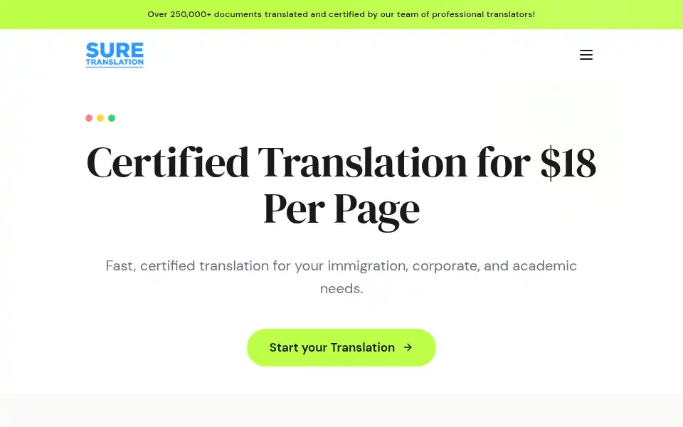 Screenshot of suretranslation.com