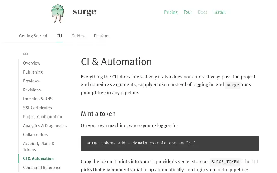 Screenshot of surge.sh