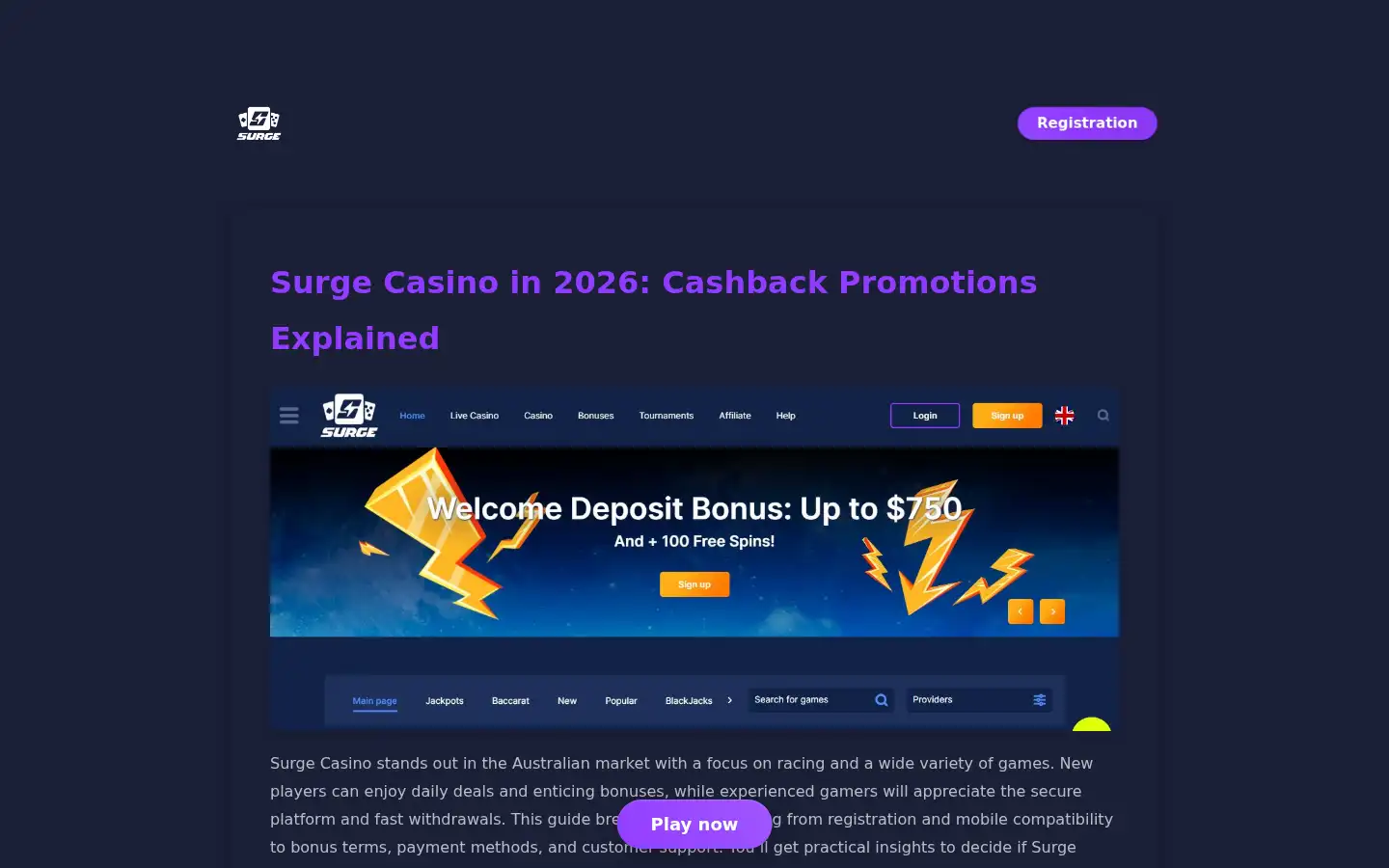Screenshot of surgecasino.org