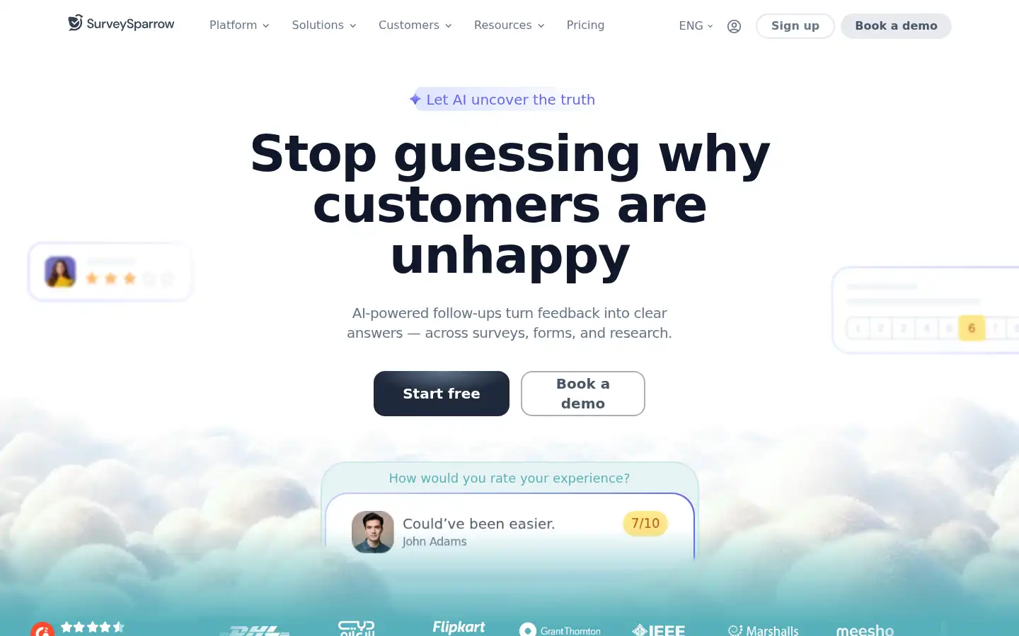 Screenshot of surveysparrow.com