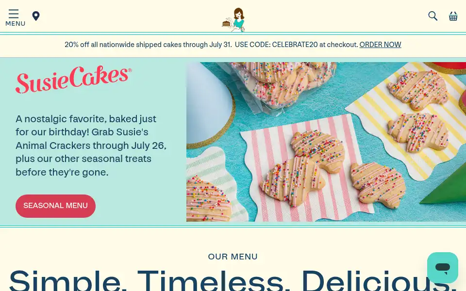 Screenshot of susiecakes.com
