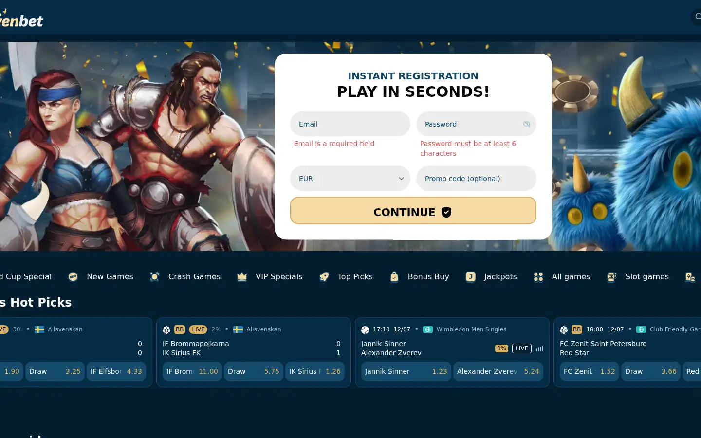 Screenshot of svenbet.com