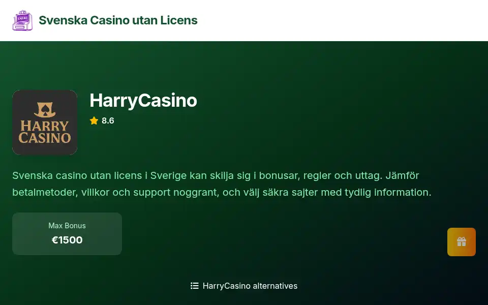 Screenshot of svenskacasinoutanlicens.org