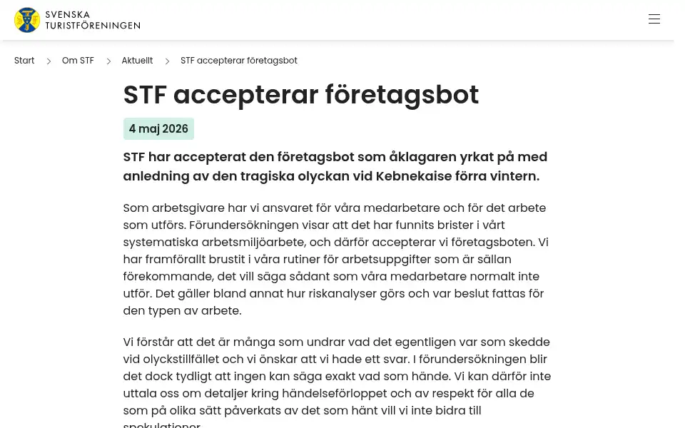 Screenshot of svenskaturistforeningen.se
