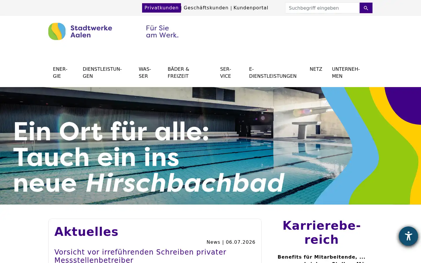 Screenshot of sw-aalen.de