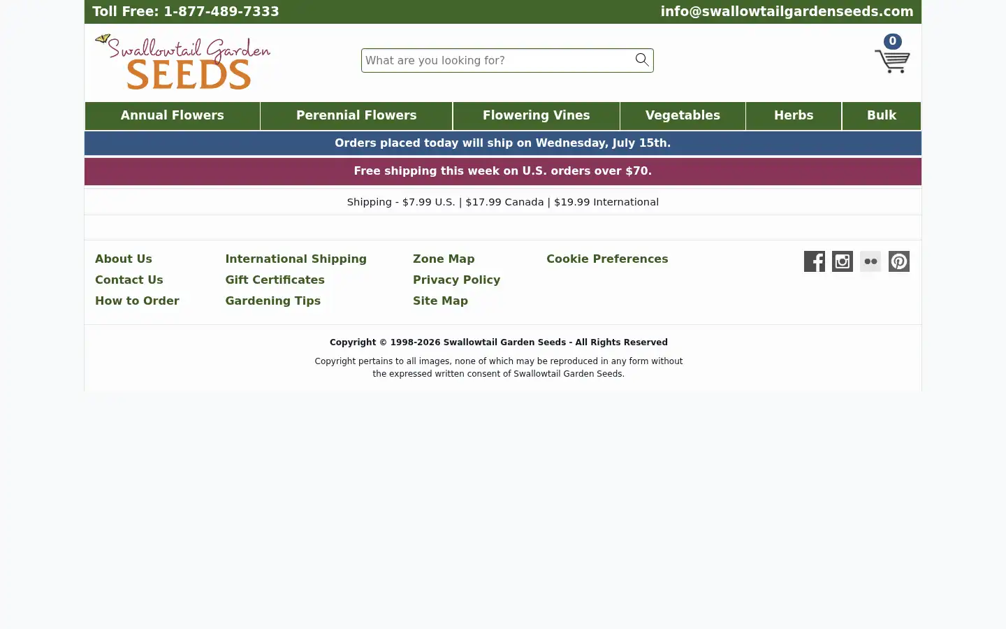 Screenshot of swallowtailgardenseeds.com