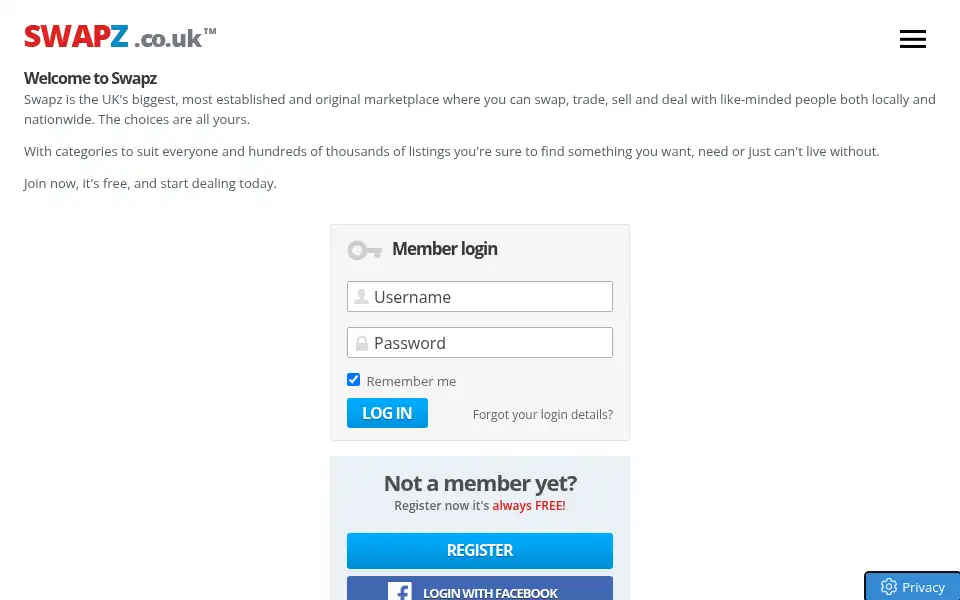Screenshot of swapz.co.uk
