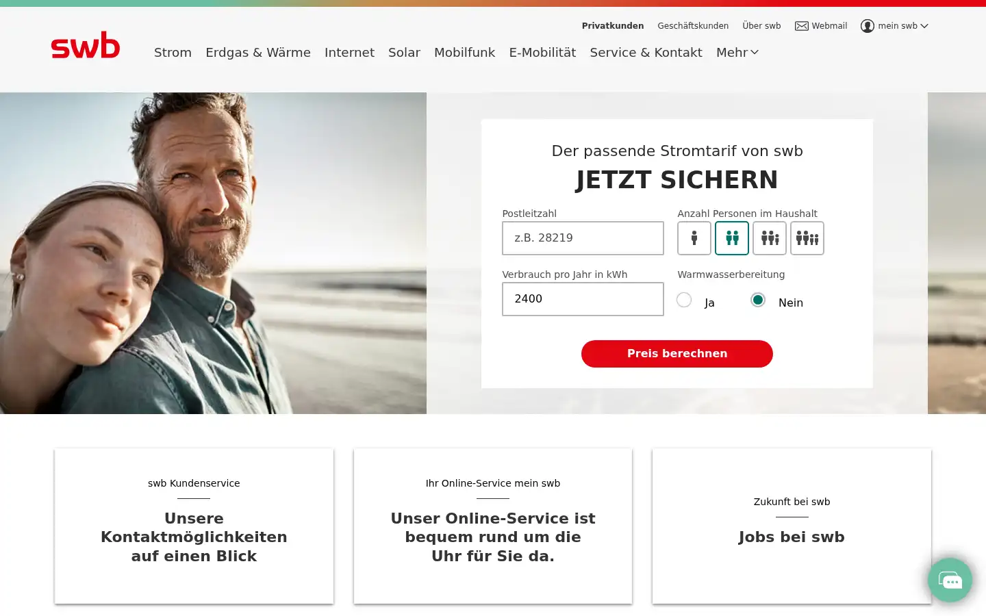 Screenshot of swb.de