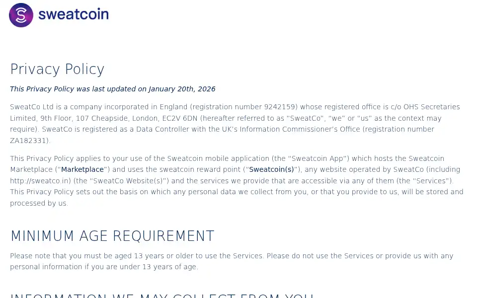 Screenshot of sweatcoin.com