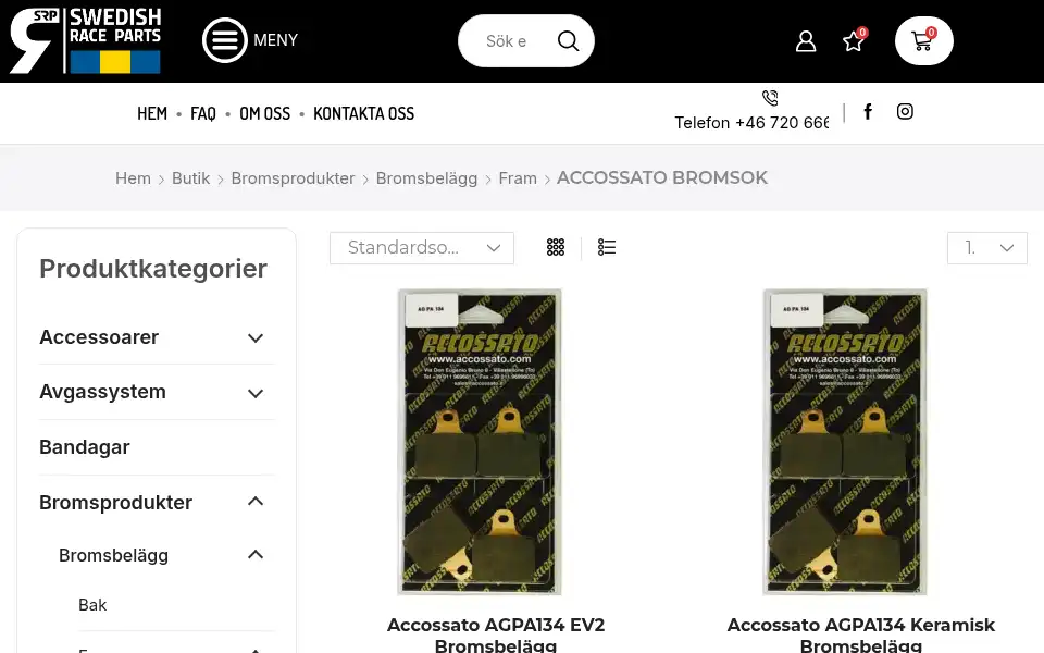 Screenshot of swedishraceparts.se